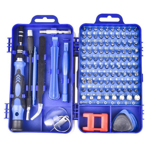 115-in-1 screwdriver set with multiple bits for versatile repair and assembly tasks.
