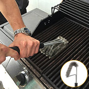 18-inch three-head barbecue grill cleaning brush with steel wire, durable outdoor BBQ tool for efficient oven and grill cleaning.
