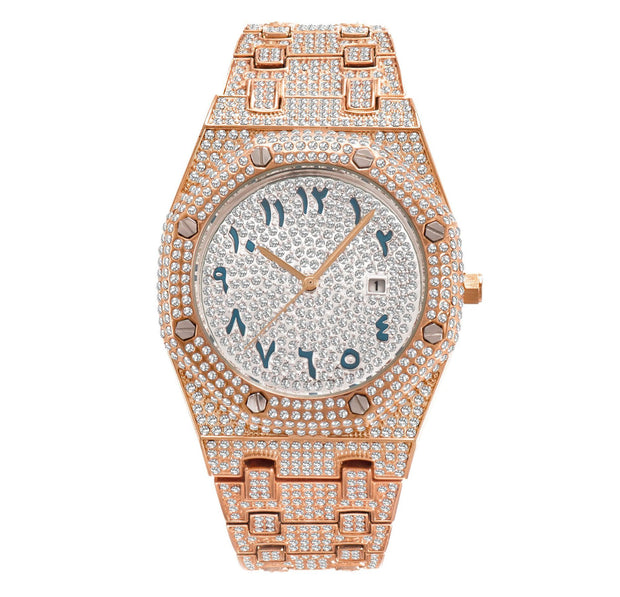Full Rhinestone Waterproof Calendar Men Watch