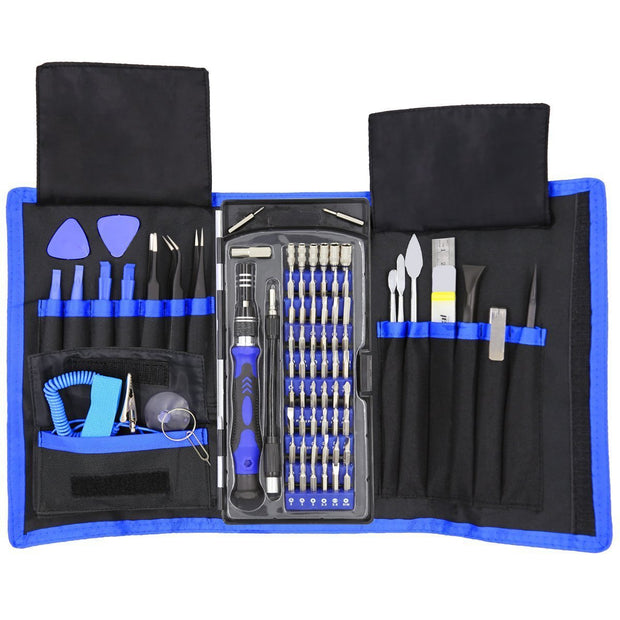 80-in-1 manual screwdriver set for electronics and watch repair, featuring precision bits for detailed work.
