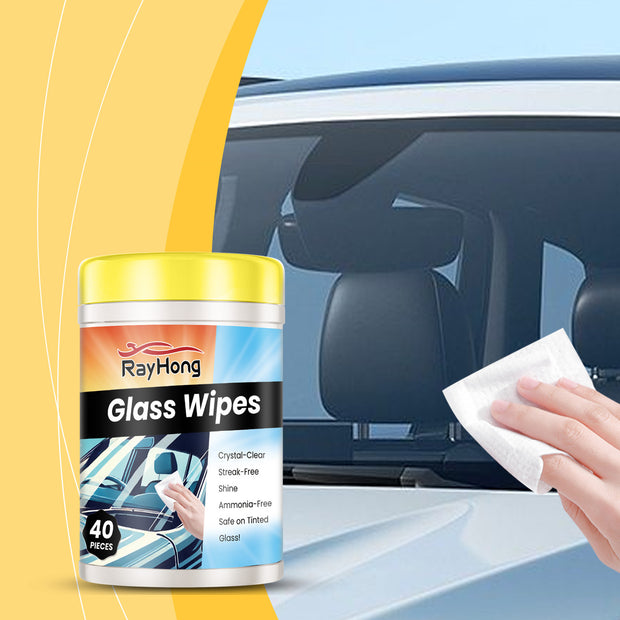 Car glass cleaning wipes with anti-fog formula, designed for rearview mirrors and windows to improve visibility.
