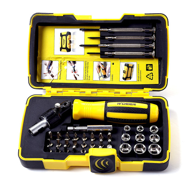 Combination ratchet fast screwdriver with socket attachment, versatile tool for efficient screwing and tightening tasks.
