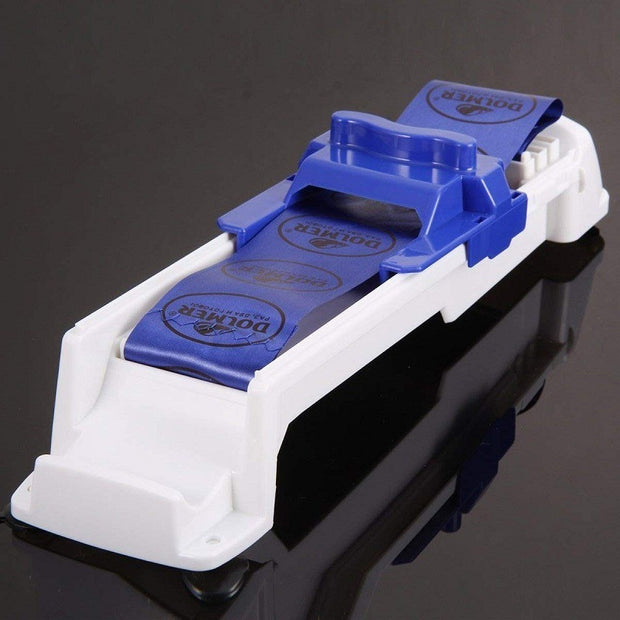 Home sushi machine for making vegetable and meat rolls, versatile kitchen gadget for easy sushi preparation.
