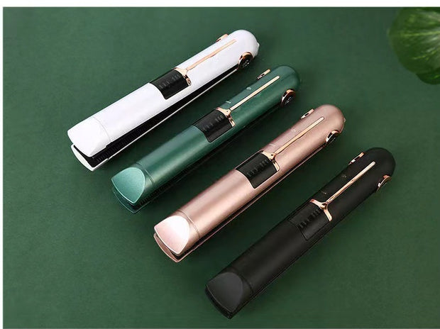 Portable wireless hair straightener and curler with clamp design, styles hair without causing damage.
